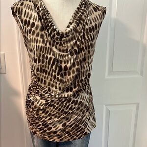 Vince Camuto Ruched Sleeveless Blouse Brown and White